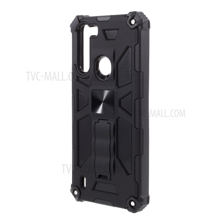 Shock Absorption Phone Protective Shell with Kickstand and Built-in Magnetic Metal for Motorola Moto One Fusion - Black-2