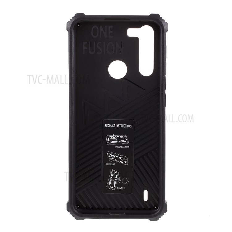 Shock Absorption Phone Protective Shell with Kickstand and Built-in Magnetic Metal for Motorola Moto One Fusion - Black-3