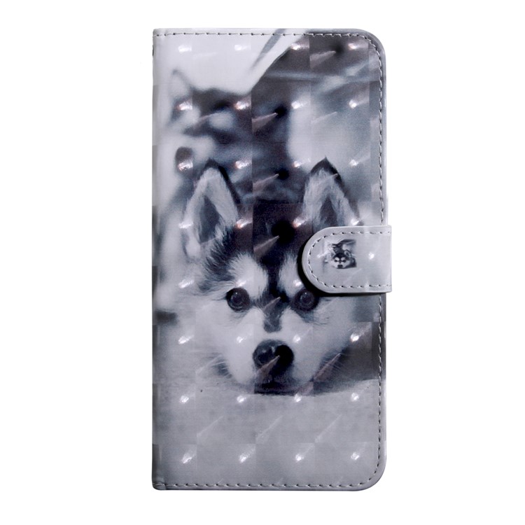 Pattern Printing Leather Wallet Stand Phone Protective Case with Strap for Motorola Moto G9 Play - Husky-2