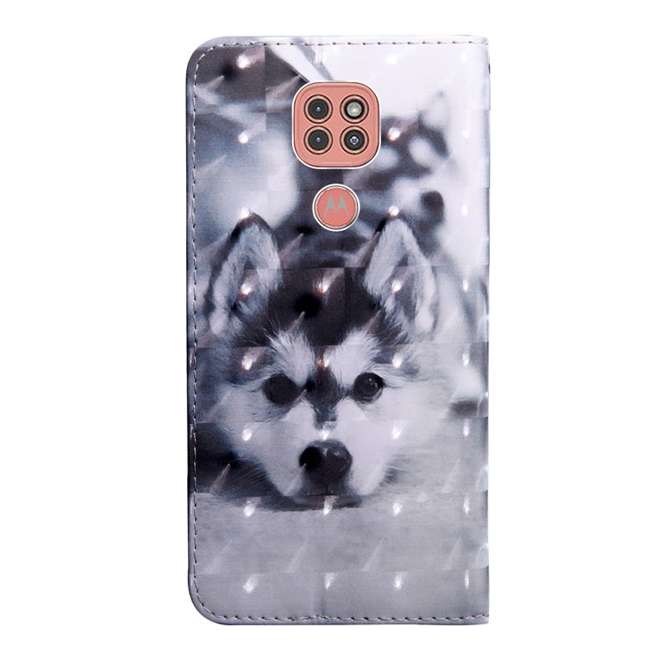Pattern Printing Leather Wallet Stand Phone Protective Case with Strap for Motorola Moto G9 Play - Husky-3