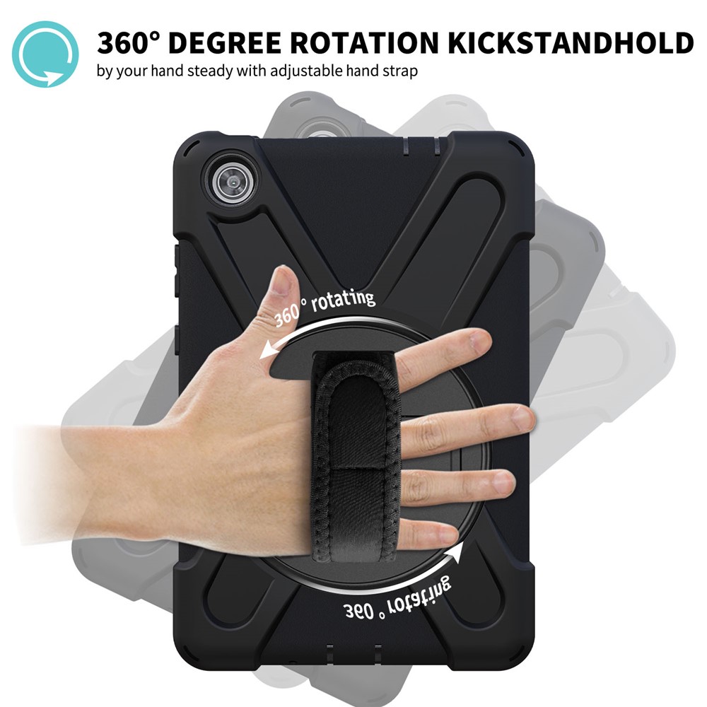 360° Swivel PC + Silicone Kickstand Tablet Case with Pen Slot Hand Band for Lenovo Tab M8 8" TB-8505F/8505X 2019 - Black-11
