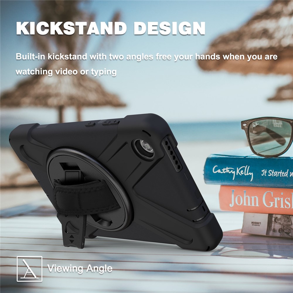 360° Swivel PC + Silicone Kickstand Tablet Case with Pen Slot Hand Band for Lenovo Tab M8 8" TB-8505F/8505X 2019 - Black-13