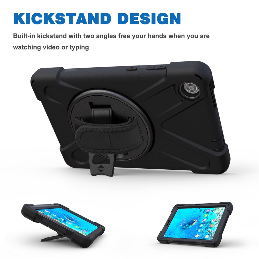 360° Swivel PC + Silicone Kickstand Tablet Case with Pen Slot Hand Band for Lenovo Tab M8 8" TB-8505F/8505X 2019 - Black-14
