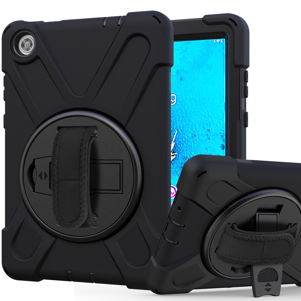 360° Swivel PC + Silicone Kickstand Tablet Case with Pen Slot Hand Band for Lenovo Tab M8 8" TB-8505F/8505X 2019 - Black-3