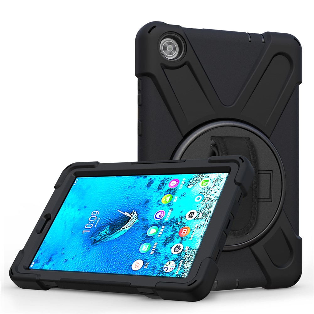360° Swivel PC + Silicone Kickstand Tablet Case with Pen Slot Hand Band for Lenovo Tab M8 8" TB-8505F/8505X 2019 - Black-4