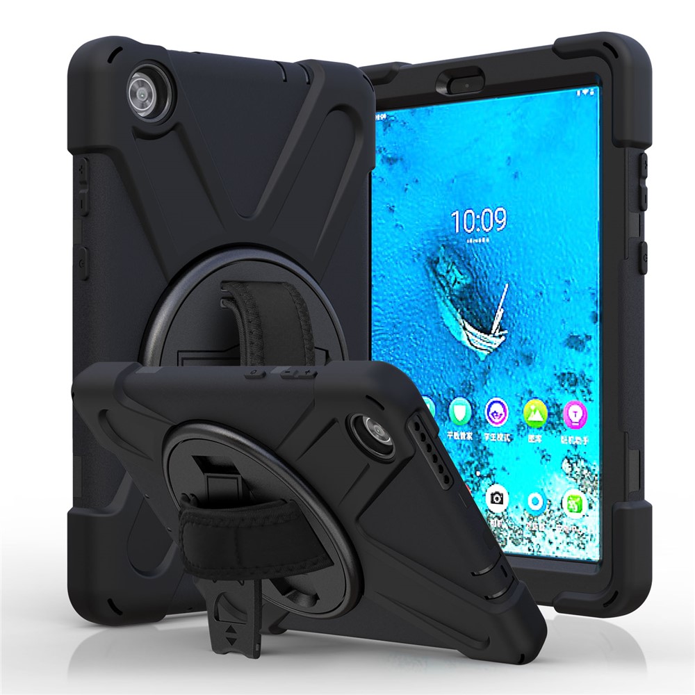 360° Swivel PC + Silicone Kickstand Tablet Case with Pen Slot Hand Band for Lenovo Tab M8 8" TB-8505F/8505X 2019 - Black-5