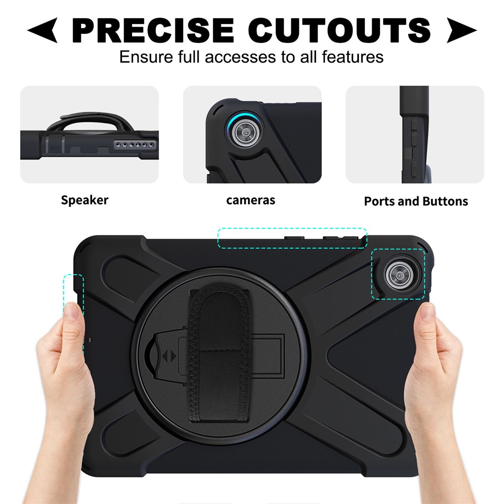 360° Swivel PC + Silicone Kickstand Tablet Case with Pen Slot Hand Band for Lenovo Tab M8 8" TB-8505F/8505X 2019 - Black-9