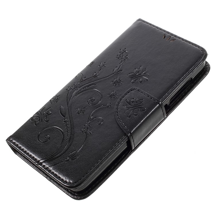 Imprint Flower Butterfly Leather Wallet Case for Lenovo A536 - Black-3