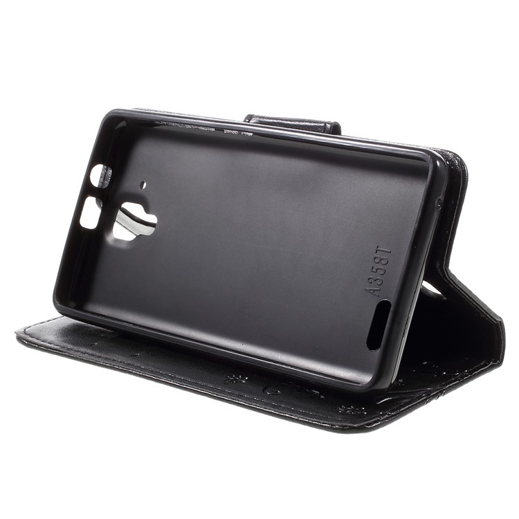 Imprint Flower Butterfly Leather Wallet Case for Lenovo A536 - Black-4