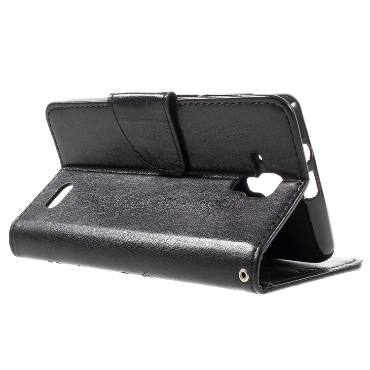 Imprint Flower Butterfly Leather Wallet Case for Lenovo A536 - Black-5