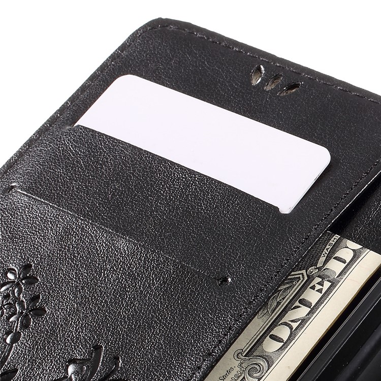 Imprint Flower Butterfly Leather Wallet Case for Lenovo A536 - Black-8