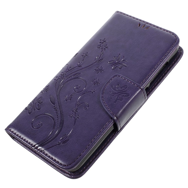 Imprint Flower Butterfly Flip Leather Phone Case for Lenovo A536 - Purple-3