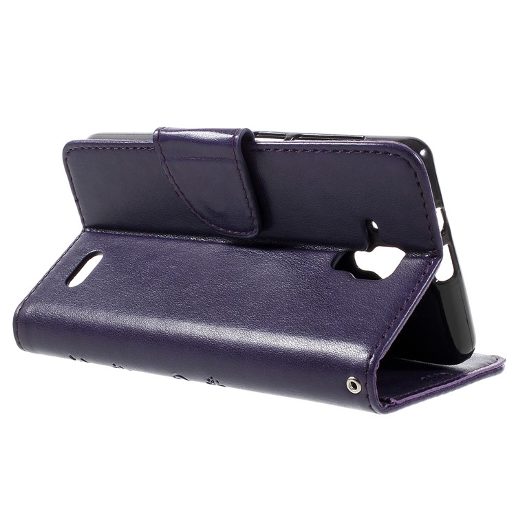 Imprint Flower Butterfly Flip Leather Phone Case for Lenovo A536 - Purple-5
