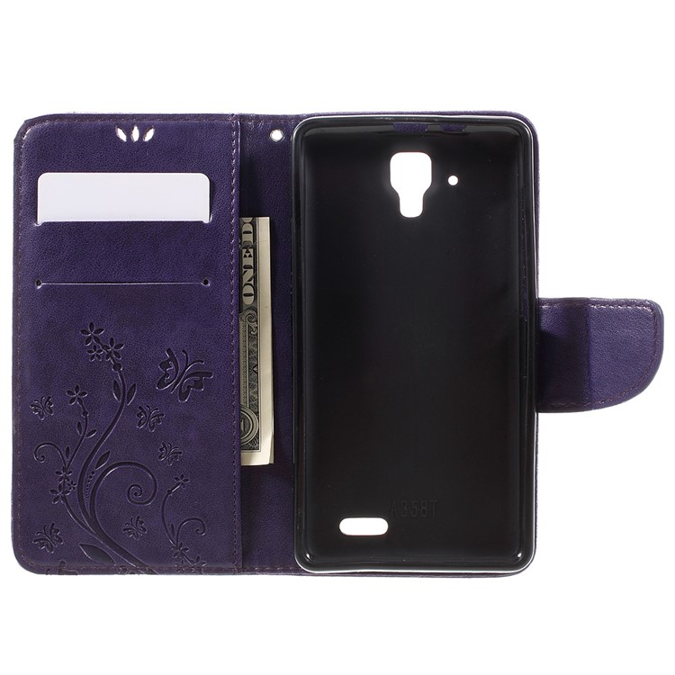 Imprint Flower Butterfly Flip Leather Phone Case for Lenovo A536 - Purple-6