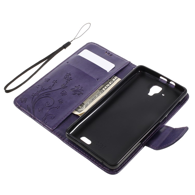 Imprint Flower Butterfly Flip Leather Phone Case for Lenovo A536 - Purple-7