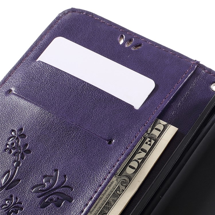 Imprint Flower Butterfly Flip Leather Phone Case for Lenovo A536 - Purple-8