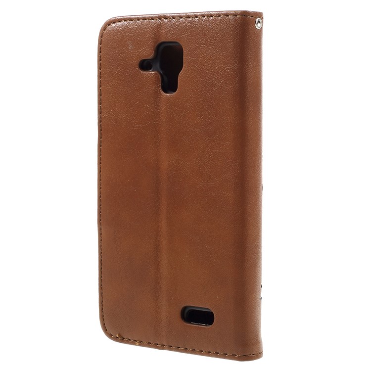Imprint Flower Butterfly Leather Wallet Case Protector for Lenovo A536 - Brown-2