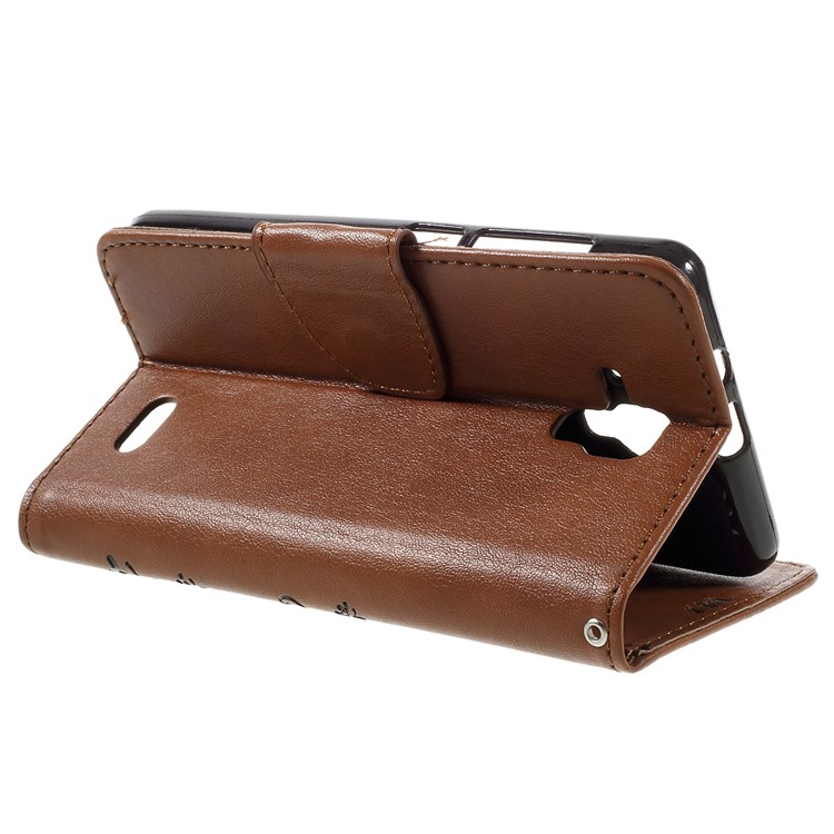 Imprint Flower Butterfly Leather Wallet Case Protector for Lenovo A536 - Brown-5