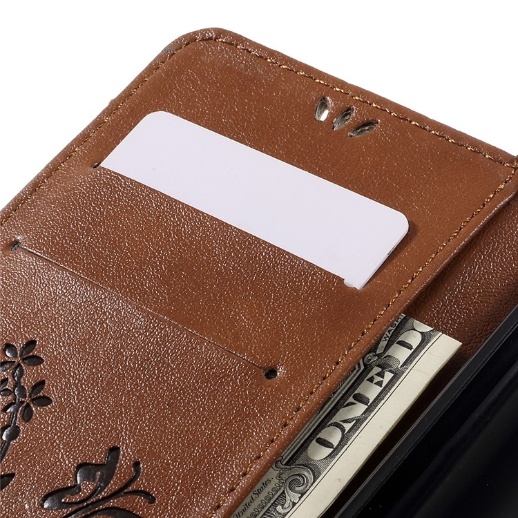 Imprint Flower Butterfly Leather Wallet Case Protector for Lenovo A536 - Brown-8