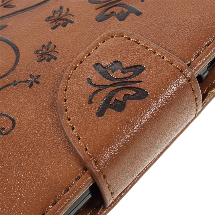 Imprint Flower Butterfly Leather Wallet Case Protector for Lenovo A536 - Brown-9