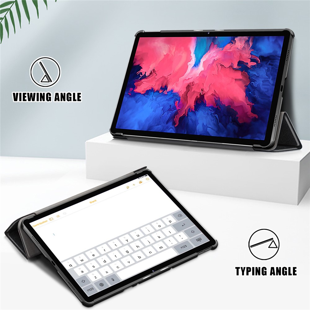 Bezel Étroit TRI-ROLD Auto-Slee-Sleep-Sleep-Sleep Standing Cuir Stand Coor Avec Pare-chocs Anti-choc Pour Lenovo Tab P11 TB-J606F - Noir