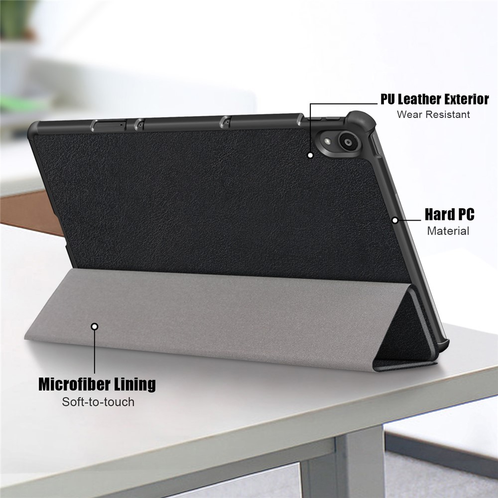 Tri-fold Auto-Sleep-and-Wake Smart Leather Stand Case for Lenovo Tab P11 TB-J606F - Black-8