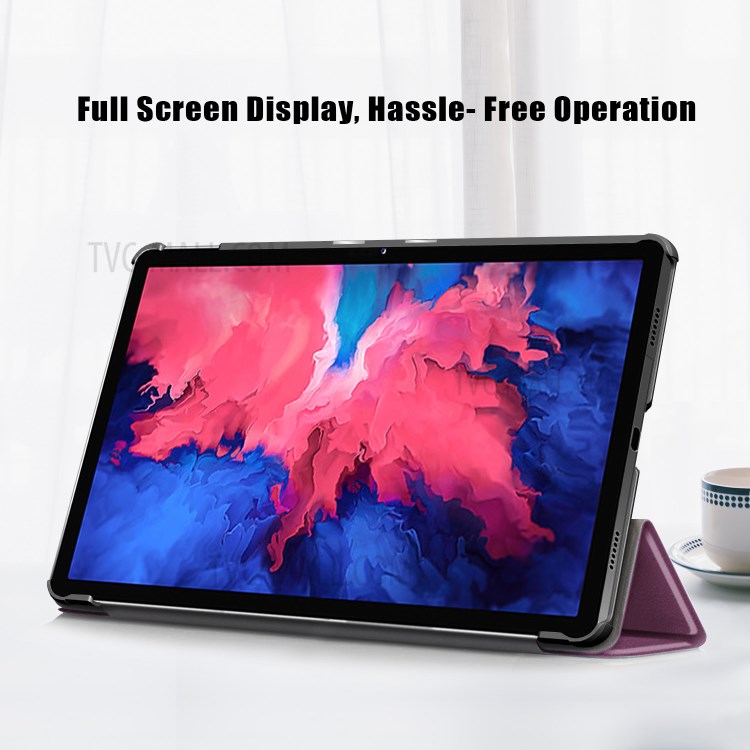 Bezel Étroit TRI-ROLD Auto-Slee-Sleep-Sleep-Sleep Standing Cuir Stand Coor Avec Pare-chocs Anti-choc Pour Lenovo Tab P11 TB-J606F - Mauve