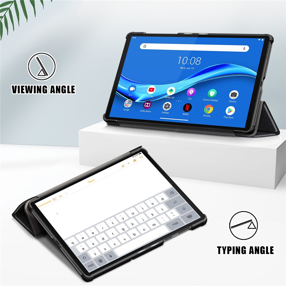 Три-размер Кожаной Кожи PU Auto-wake/sleep Smart Планшет Для Lenovo Tab M10 HD Gen 2 TB-X306F / TB-X306X - Черный