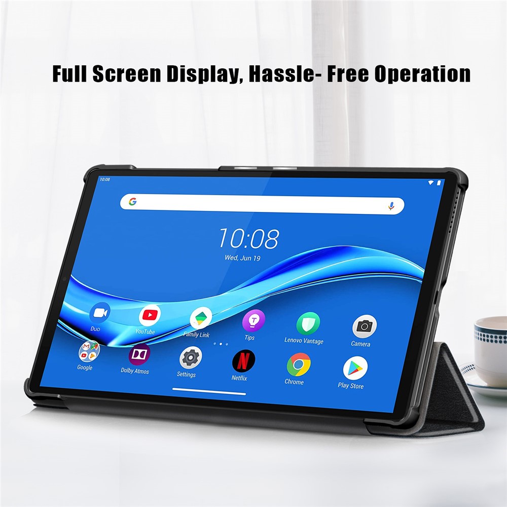 Три-размер Кожаной Кожи PU Auto-wake/sleep Smart Планшет Для Lenovo Tab M10 HD Gen 2 TB-X306F / TB-X306X - Черный