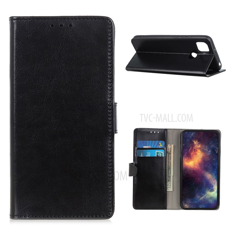 Stylish PU Leather Cover for Motorola Moto G9 Power Wallet Stand Shell - Black-1