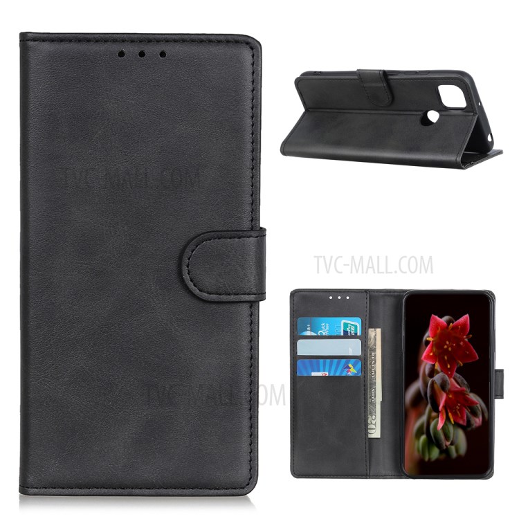 Matte Leather Wallet Stand Case for Motorola Moto G9 Power Phone Shell - Black-1