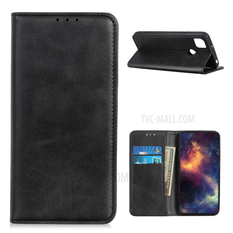 For Motorola Moto G9 Power Auto-absorbed Split Leather Wallet Phone Cover - Black-1