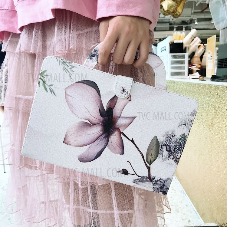 Hand-held Flip Leather Stand Case with Pattern Printing for Lenovo Tab M10 FHD REL TB-X605FC - Flower-9