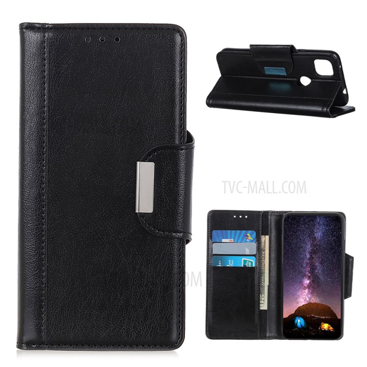 Soft TPU Inner Shell + PU Leather Wallet and Stand Cell Phone Cover Shell for Motorola Moto G9 Power - Black-1