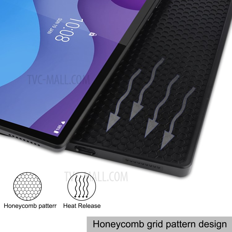 Soft TPU + Litch Texture PU Leather Shell with Tri-fold Stand for Lenovo Tab M10 HD Gen 2 TB-X306 - Black-10