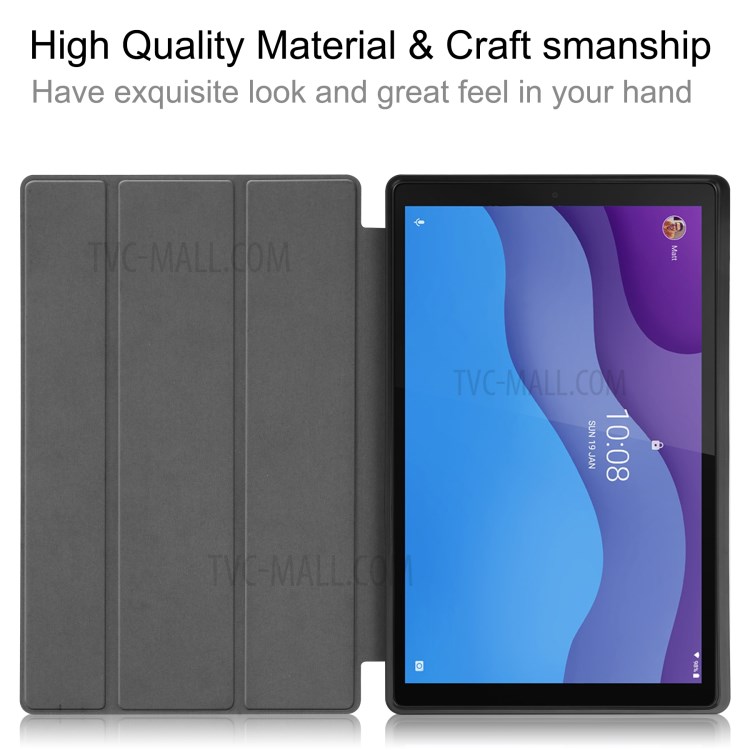 Soft TPU + Litch Texture PU Leather Shell with Tri-fold Stand for Lenovo Tab M10 HD Gen 2 TB-X306 - Black-9
