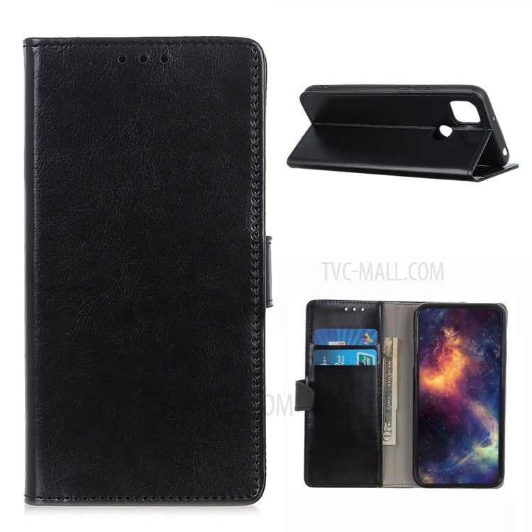 Caso Para Motorola Moto G 5G Crazy Horse Carteira Suporte PU Couro Capa - Preto-1