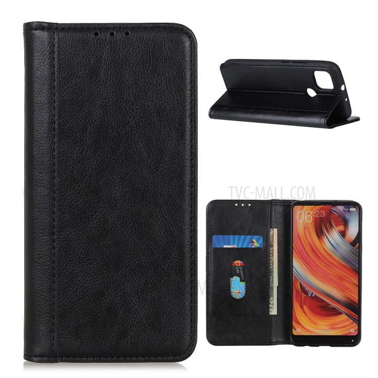 Auto-Absorbed Litchi Texture Split Leather Case for Motorola Moto G9 Power - Black-1