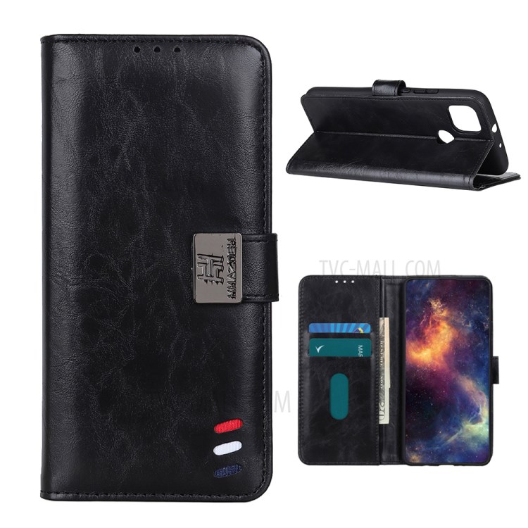 Tri-Color Braid Design TPU Inner Shell + PU Leather Wallet Stand Phone Shell for Motorola Moto G9 Power - Black-1