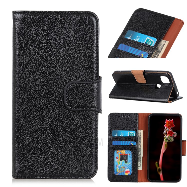 Split Leather Nappa Texture Wallet Flip Case for Motorola Moto G 5G - Black-1