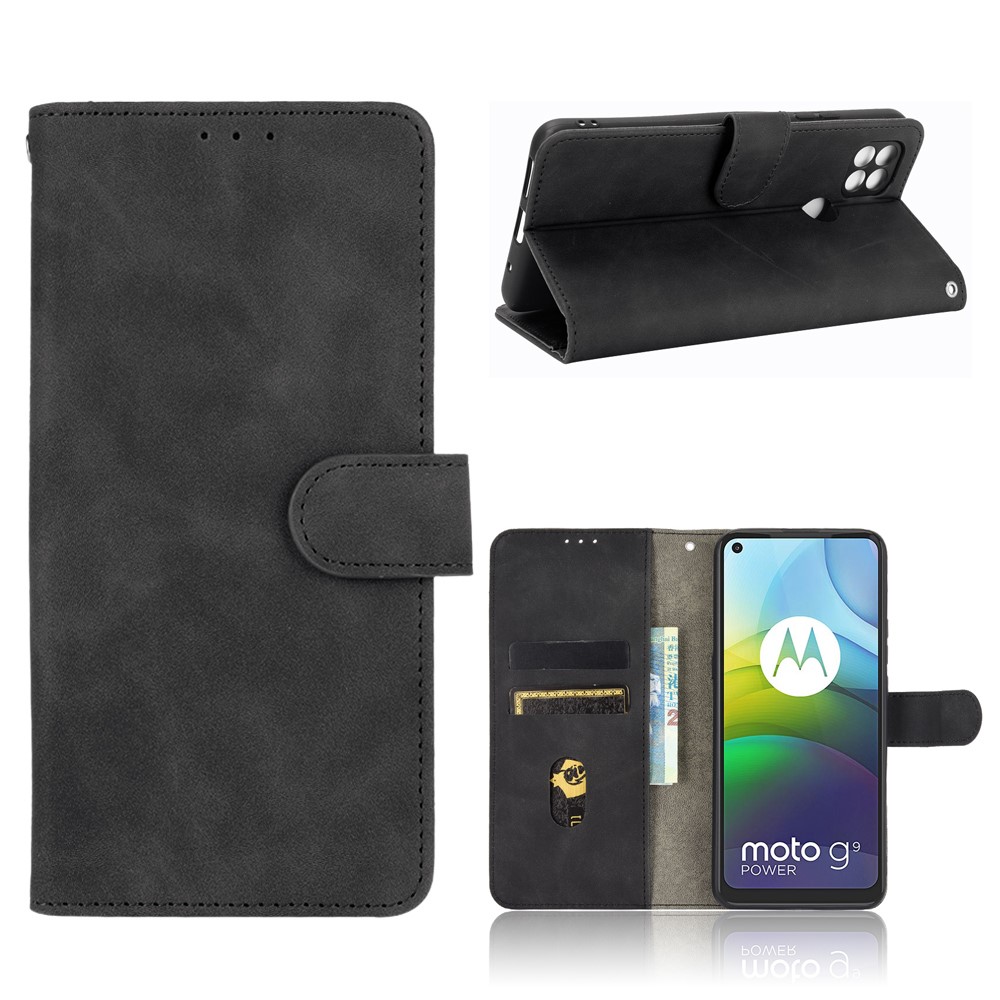 Delicate PU Leather Wallet Cell Phone Case for Motorola Moto G9 Power - Black-1