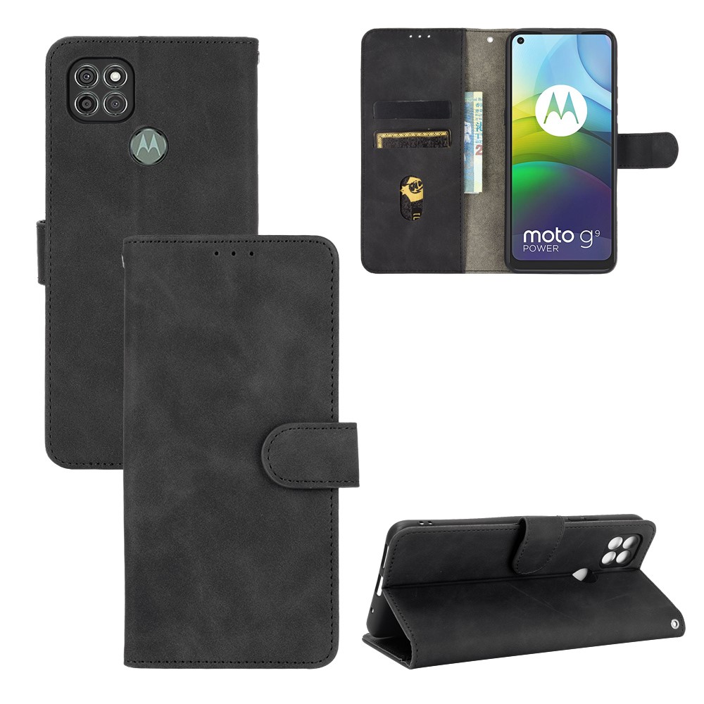 Delicate PU Leather Wallet Cell Phone Case for Motorola Moto G9 Power - Black-6