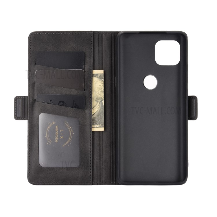 Double Clasp Flip Magnet Leather Phone Cover for Motorola Moto G 5G - Black-2