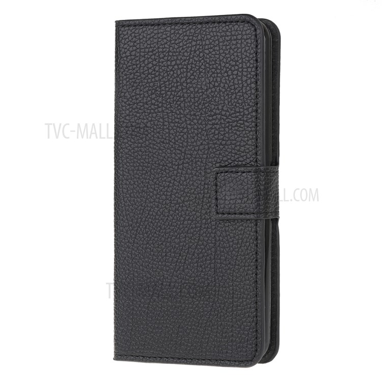 Litchi Skin Wallet Leather Shell for Motorola Moto E7 Protector Flip Cover - Black-2