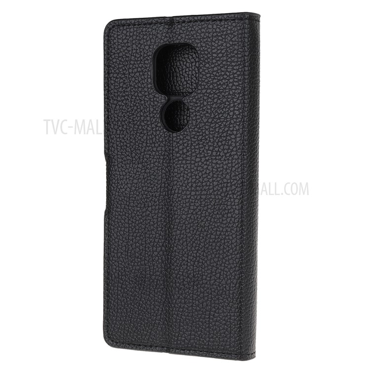 Litchi Skin Wallet Leather Shell for Motorola Moto E7 Protector Flip Cover - Black-3