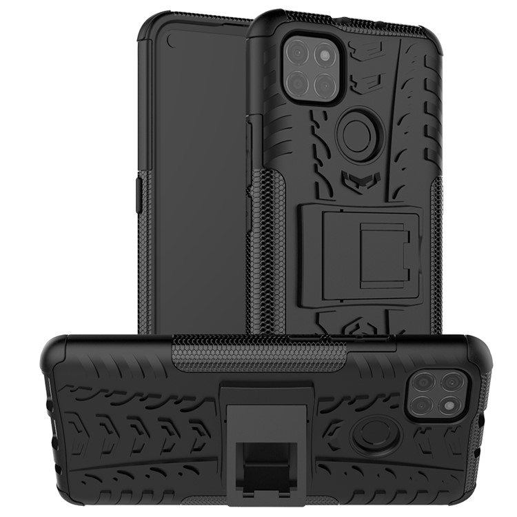 For Motorola Moto G9 Power Kickstand 2-in-1 Shell Cool Tyre PC + TPU Hybrid Case - Black-1
