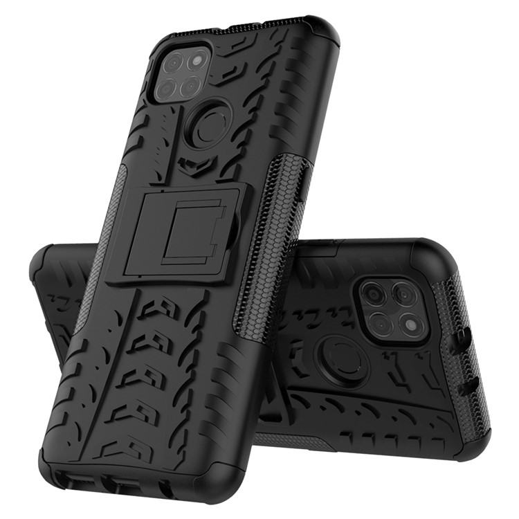 For Motorola Moto G9 Power Kickstand 2-in-1 Shell Cool Tyre PC + TPU Hybrid Case - Black-2