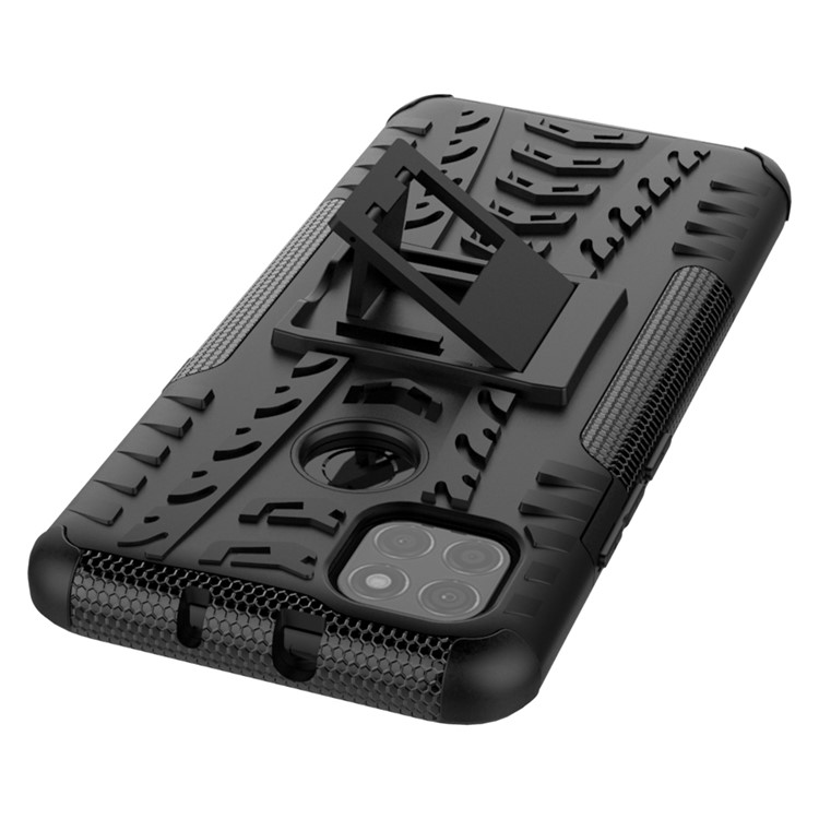 For Motorola Moto G9 Power Kickstand 2-in-1 Shell Cool Tyre PC + TPU Hybrid Case - Black-6
