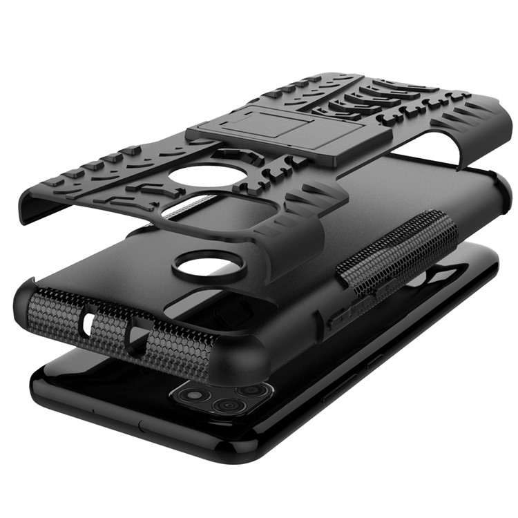 For Motorola Moto G9 Power Kickstand 2-in-1 Shell Cool Tyre PC + TPU Hybrid Case - Black-7