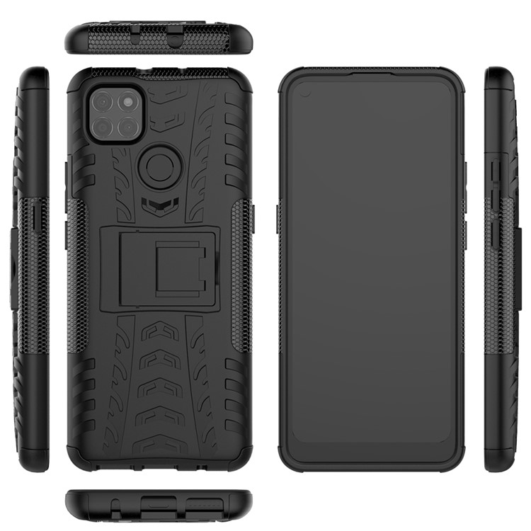 For Motorola Moto G9 Power Kickstand 2-in-1 Shell Cool Tyre PC + TPU Hybrid Case - Black-9